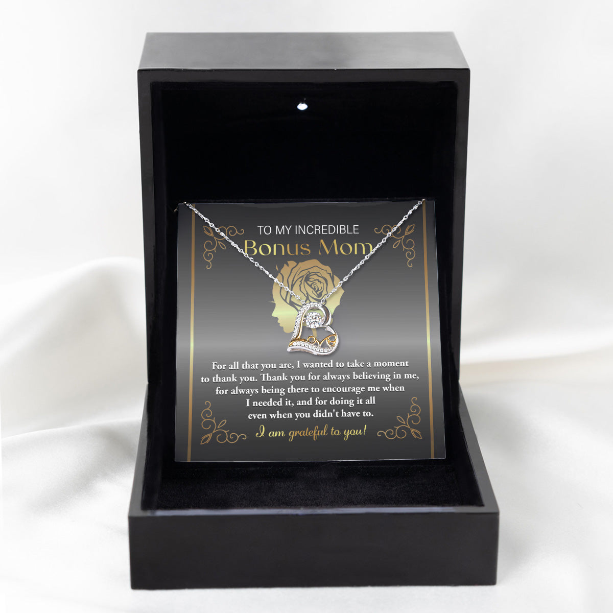 To My Bonus Mom - Thank You For Being There To Encourage Me - Love Dancing Heart Necklace