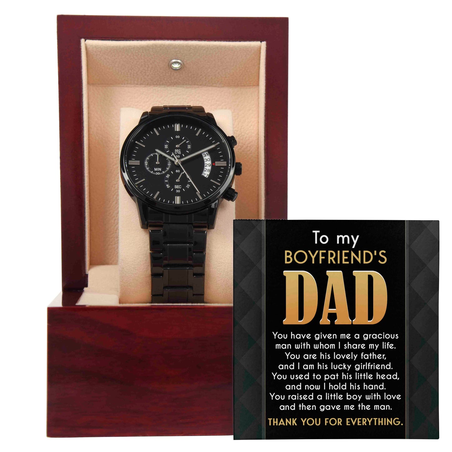 To My Boyfriends Dad, Thank You For Everything, Black Chronograph Watch