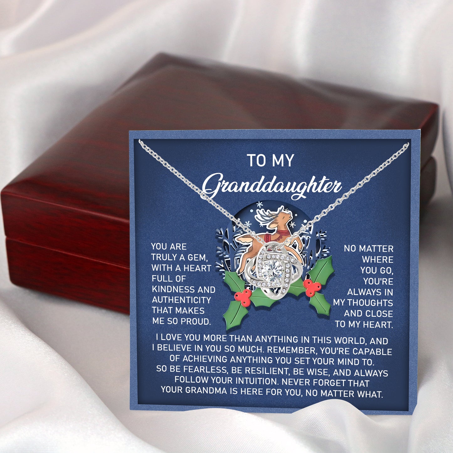 To My Granddaughter, Never Forget That Your Grandma Is Here For You, Love Knot Necklace, Gift For Granddaughter