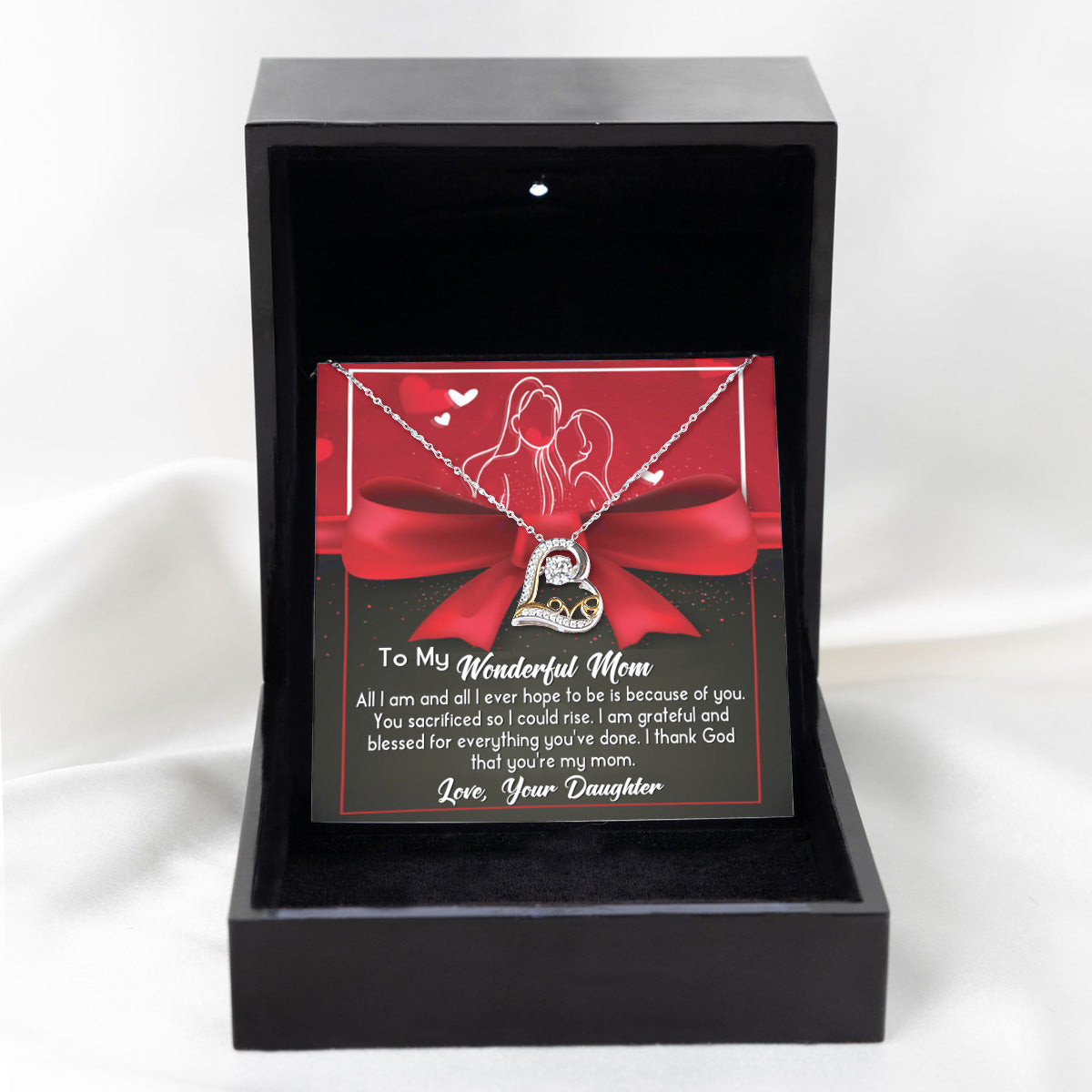 To My Wonderful Mom - Because Of You - Love Dancing Heart Necklace