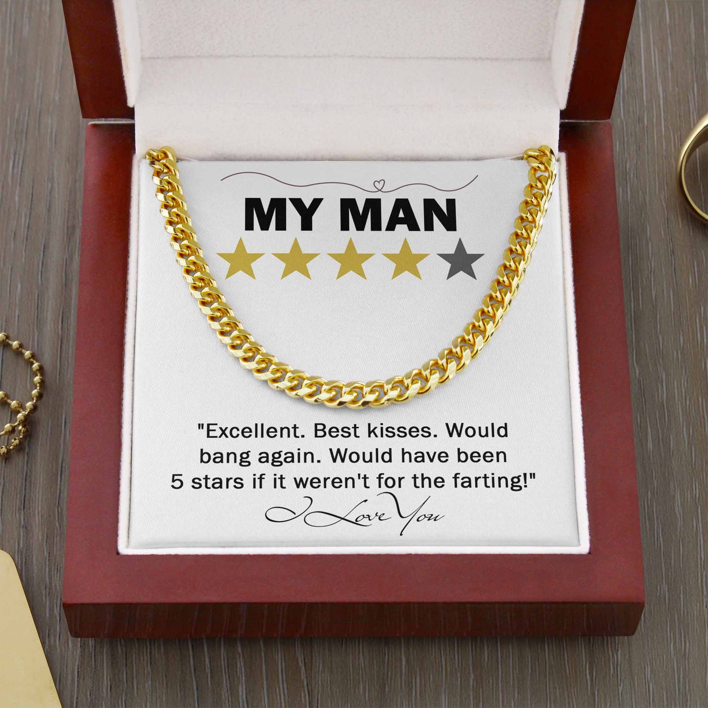 Funny Gift For Him, To My Man, 5 Star Review, Cuban Link Chain Message Card