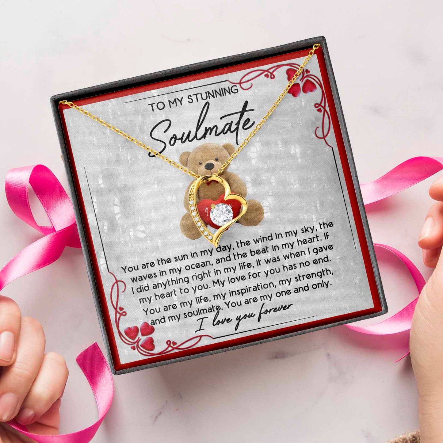 To My Stunning Soulmate, You Are My One And Only, Forever Love Heart Necklace Message Card