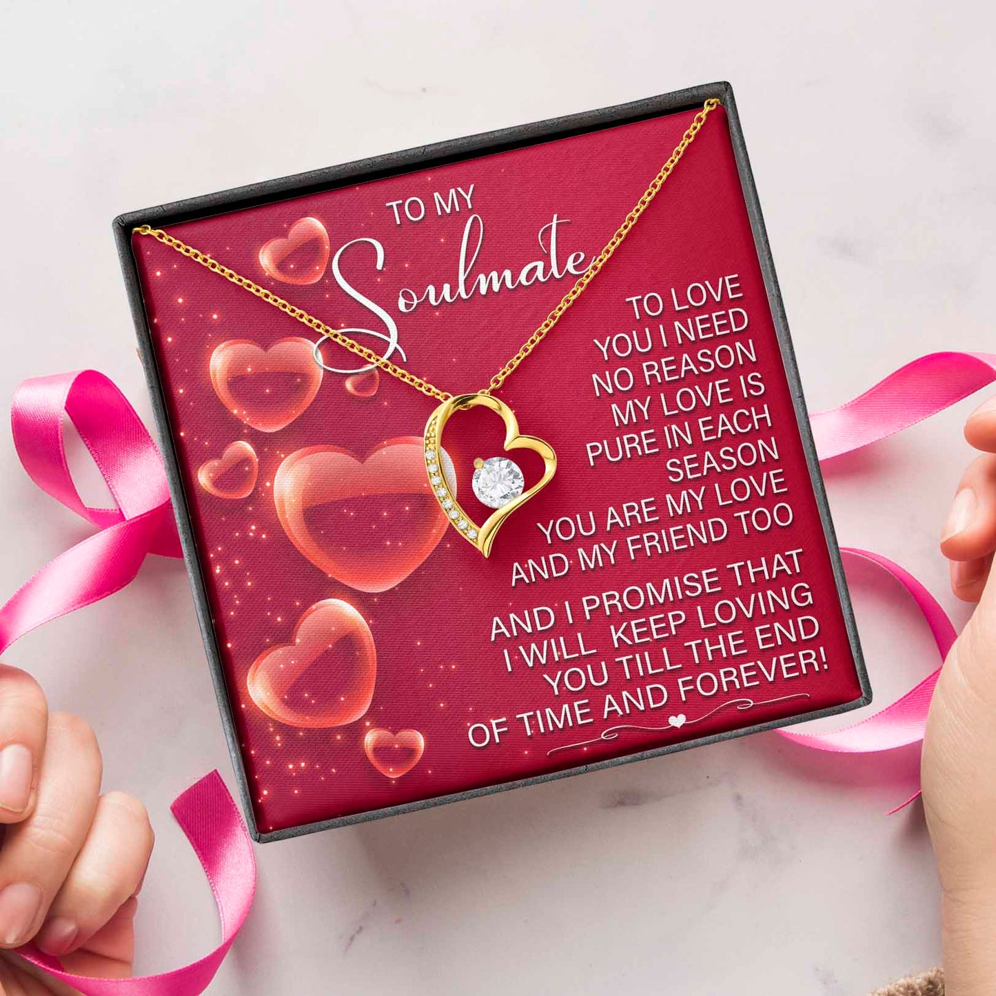 To My Soulmate, I Will Keep Loving You Till The End Of Time, Forever Love Heart Necklace Message Card