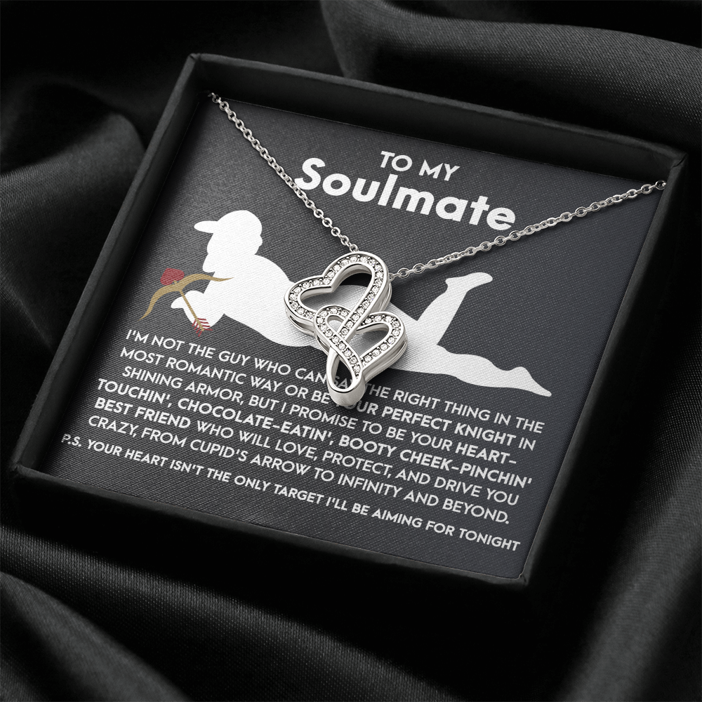 To My Soulmate, Valentines Double Heart Necklace, Valentines Funny Gift For Her!