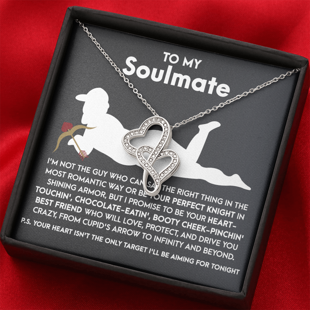 To My Soulmate, Valentines Double Heart Necklace, Valentines Funny Gift For Her!