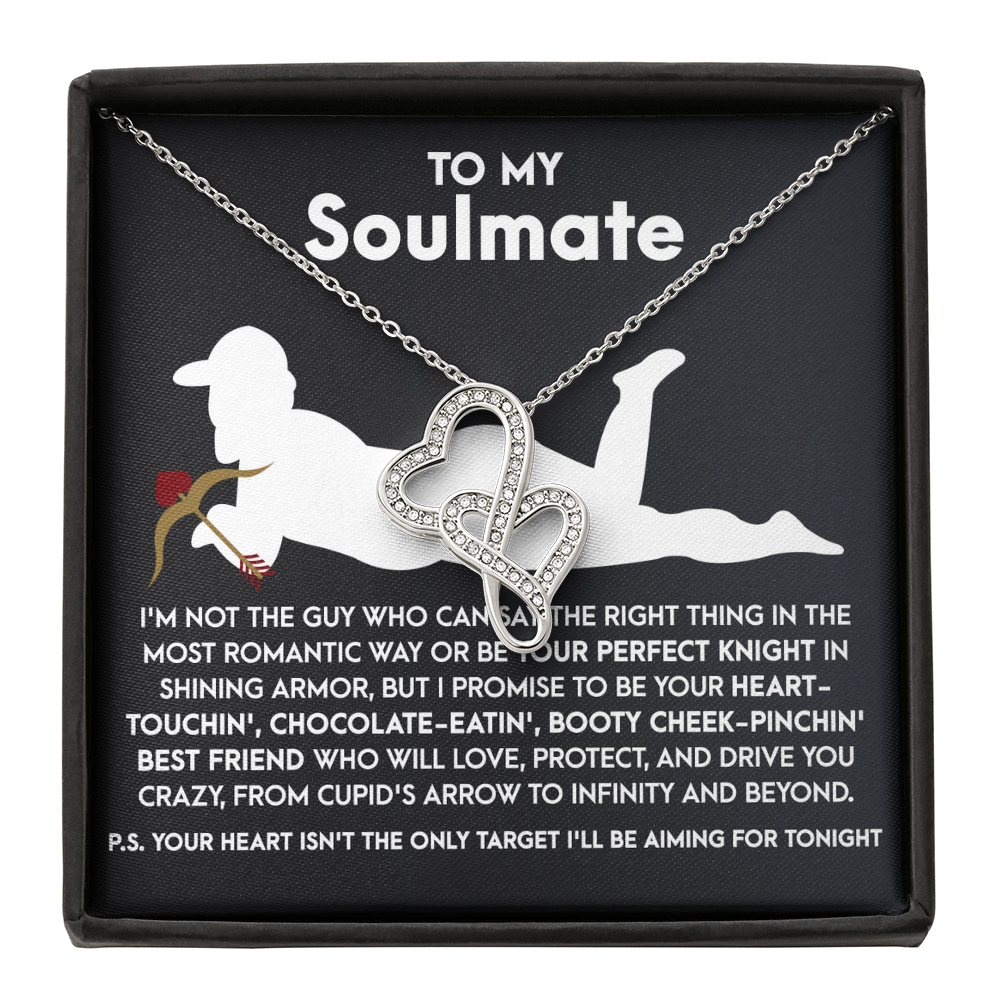 To My Soulmate, Valentines Double Heart Necklace, Valentines Funny Gift For Her!