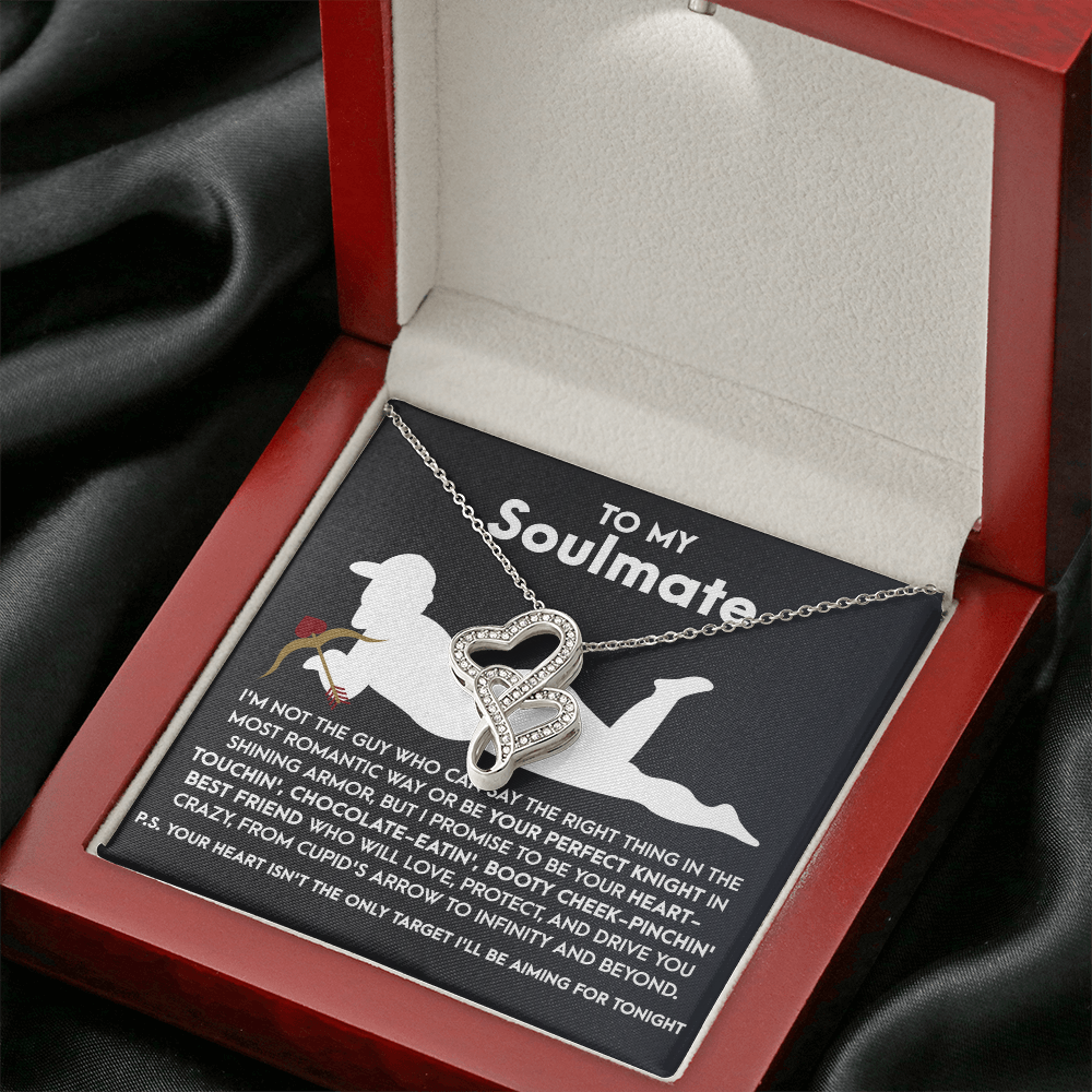 To My Soulmate, Valentines Double Heart Necklace, Valentines Funny Gift For Her!