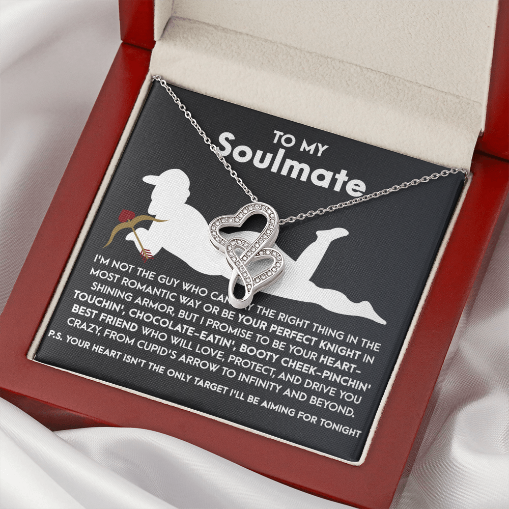 To My Soulmate, Valentines Double Heart Necklace, Valentines Funny Gift For Her!
