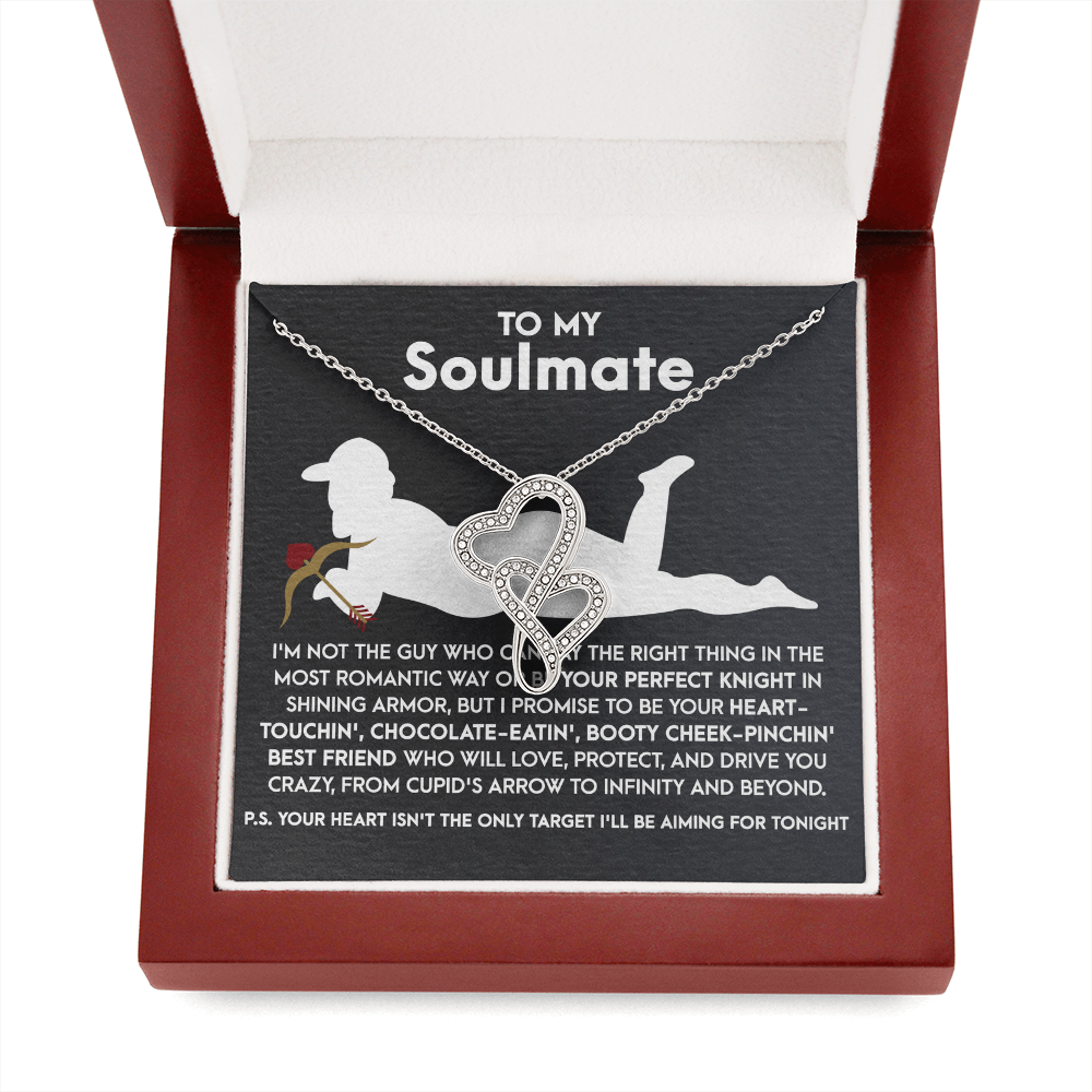 To My Soulmate, Valentines Double Heart Necklace, Valentines Funny Gift For Her!