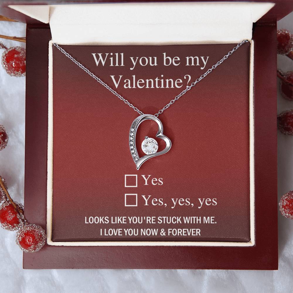 Will You Be My Valentine? Forever Love Heart Necklace Message Card