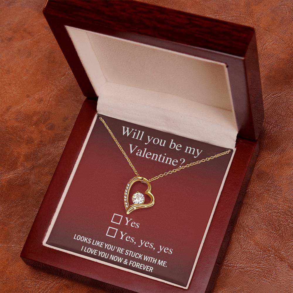 Will You Be My Valentine? Forever Love Heart Necklace Message Card