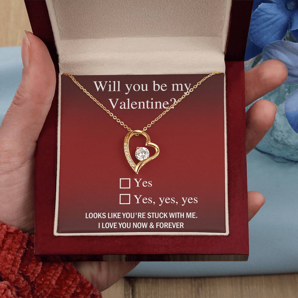 Will You Be My Valentine? Forever Love Heart Necklace Message Card