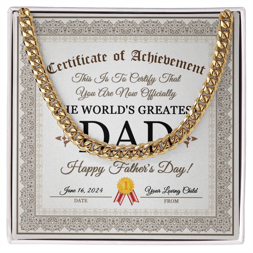 To My Dad, The Worlds Greatest Dad, Happy Fathers Day, Cuban Link Chain Message Card