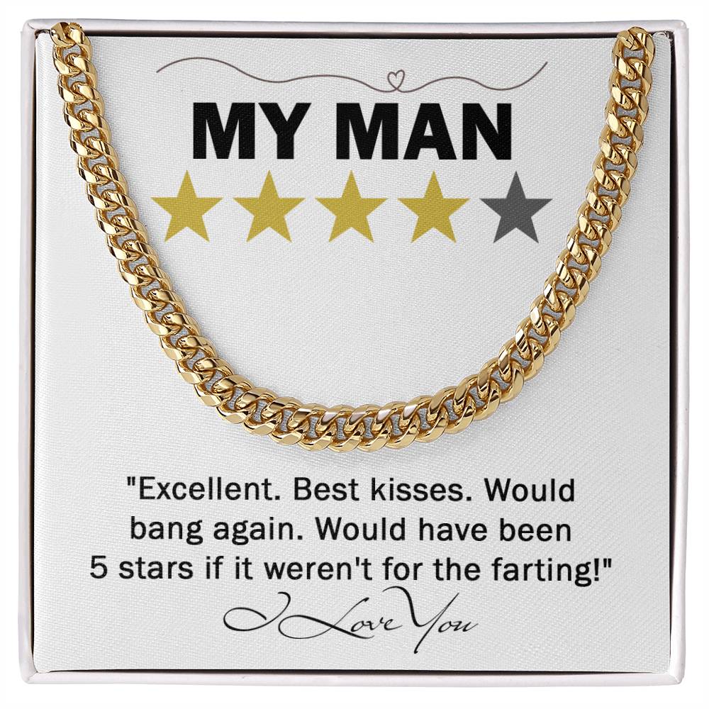 Funny Gift For Him, To My Man, 5 Star Review, Cuban Link Chain Message Card