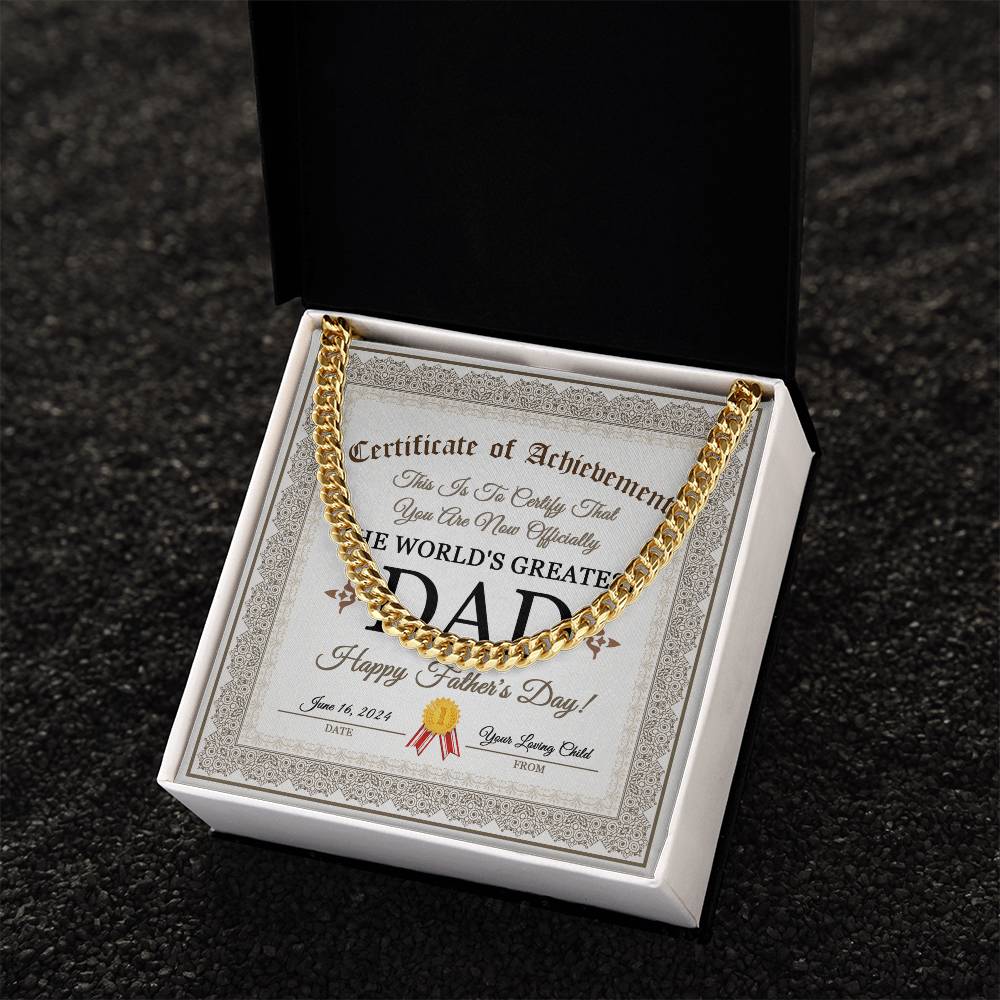 To My Dad, The Worlds Greatest Dad, Happy Fathers Day, Cuban Link Chain Message Card