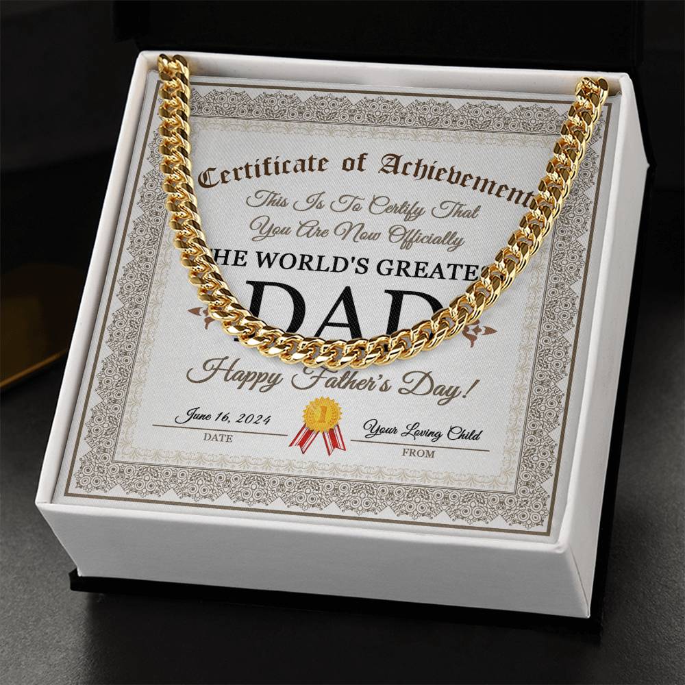 To My Dad, The Worlds Greatest Dad, Happy Fathers Day, Cuban Link Chain Message Card