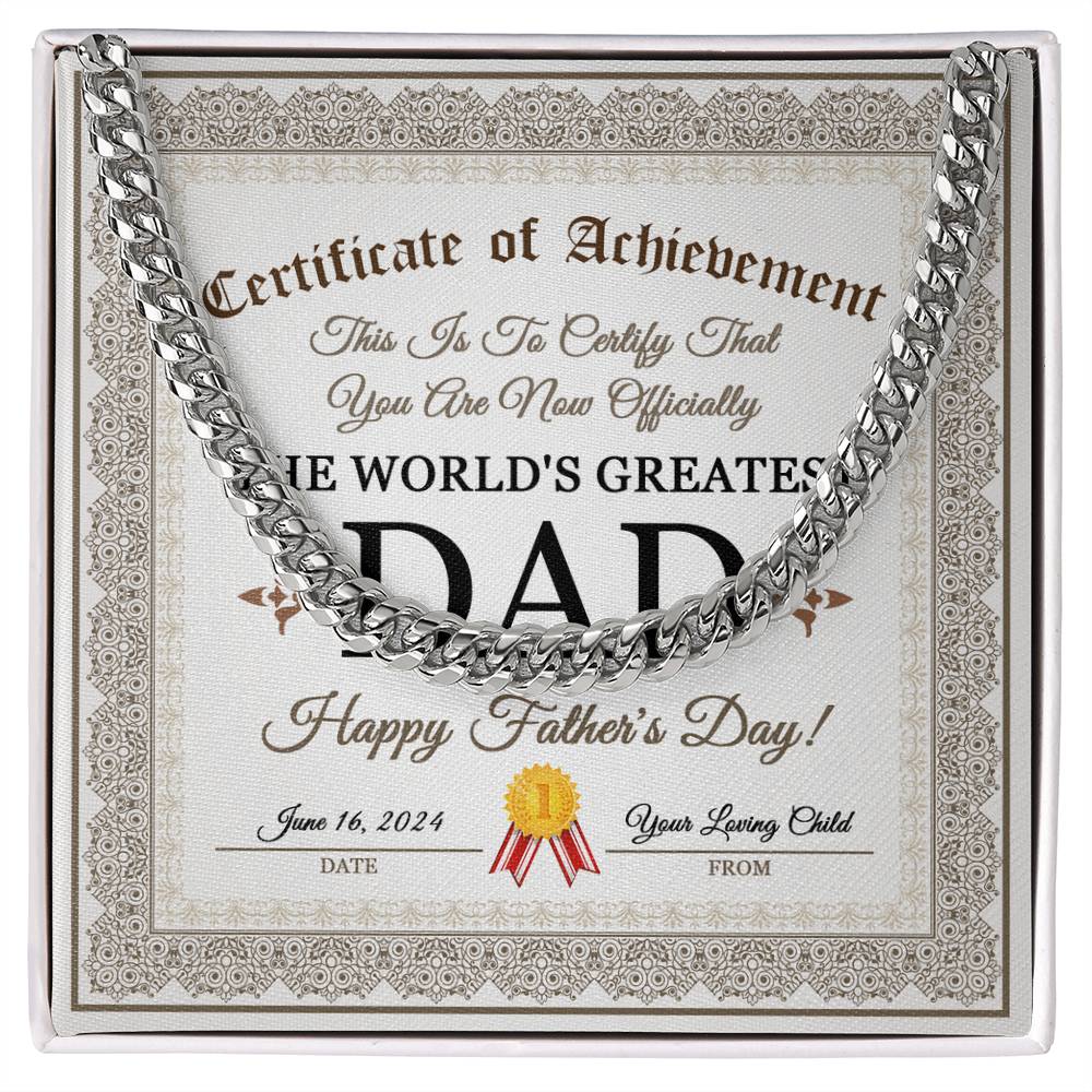 To My Dad, The Worlds Greatest Dad, Happy Fathers Day, Cuban Link Chain Message Card