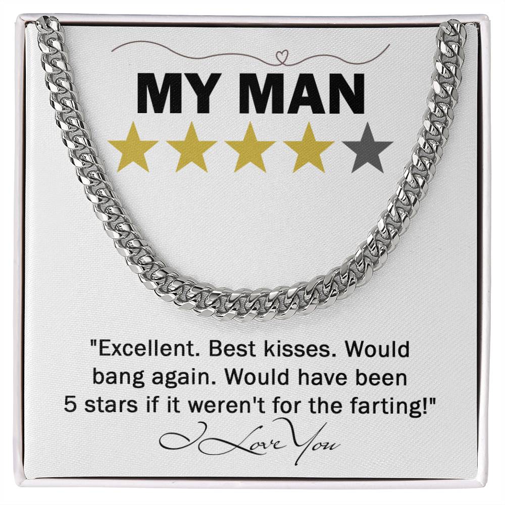 Funny Gift For Him, To My Man, 5 Star Review, Cuban Link Chain Message Card