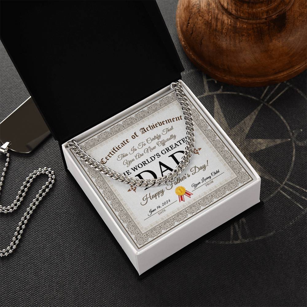 To My Dad, The Worlds Greatest Dad, Happy Fathers Day, Cuban Link Chain Message Card