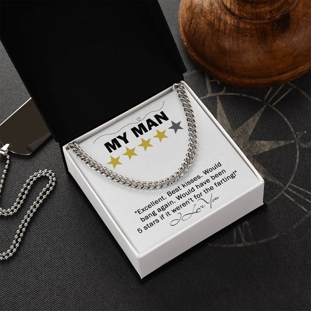 Funny Gift For Him, To My Man, 5 Star Review, Cuban Link Chain Message Card