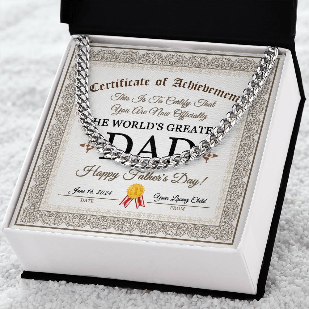 To My Dad, The Worlds Greatest Dad, Happy Fathers Day, Cuban Link Chain Message Card