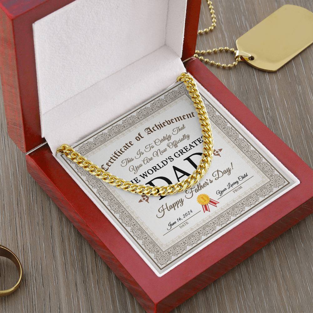 To My Dad, The Worlds Greatest Dad, Happy Fathers Day, Cuban Link Chain Message Card