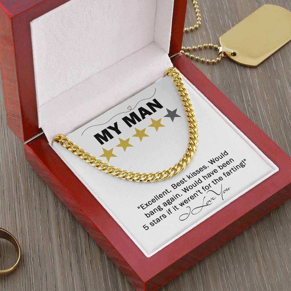 Funny Gift For Him, To My Man, 5 Star Review, Cuban Link Chain Message Card