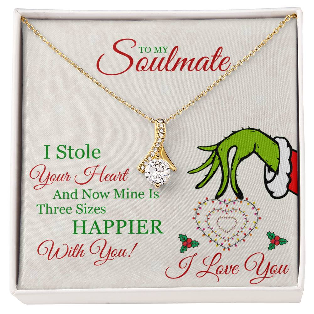 To My Soulmate, Grinch Necklace For Wife, I Stole Your Heart, Alluring Beauty Necklace Message Card