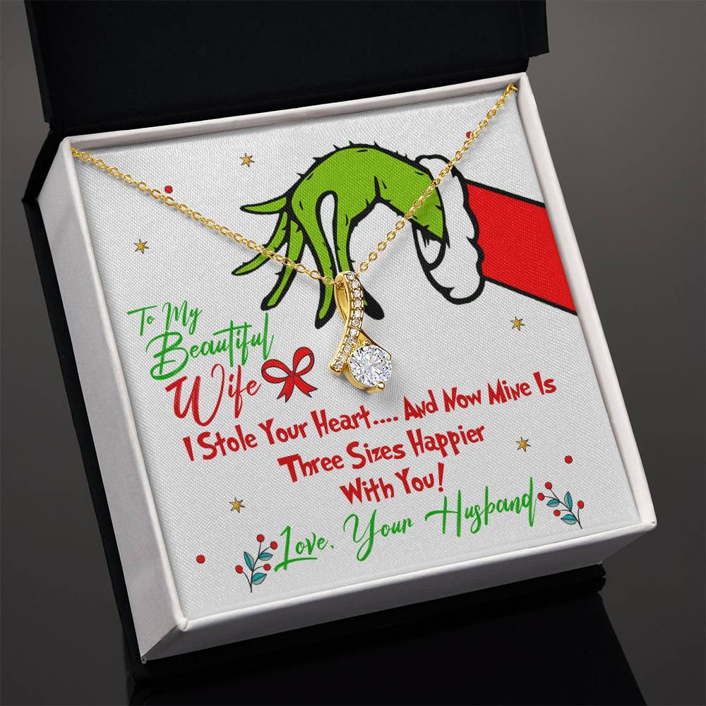 To My Beautiful Wife, Grinch Necklace For Wife From Your Husband, I Stole Your Heart, Alluring Beauty Necklace Message Card