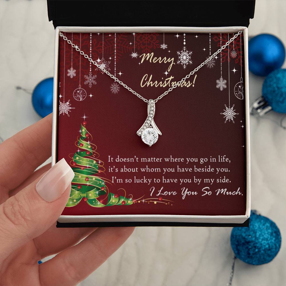 Christmas Message Card Jewelry, I Am So Lucky To Have You By My Side, Alluring Beauty Necklace Message Card