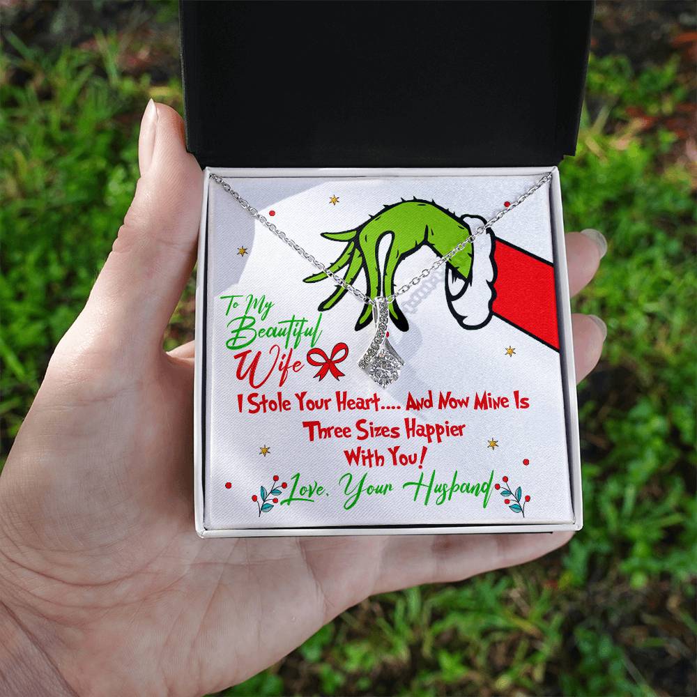 To My Beautiful Wife, Grinch Necklace For Wife From Your Husband, I Stole Your Heart, Alluring Beauty Necklace Message Card