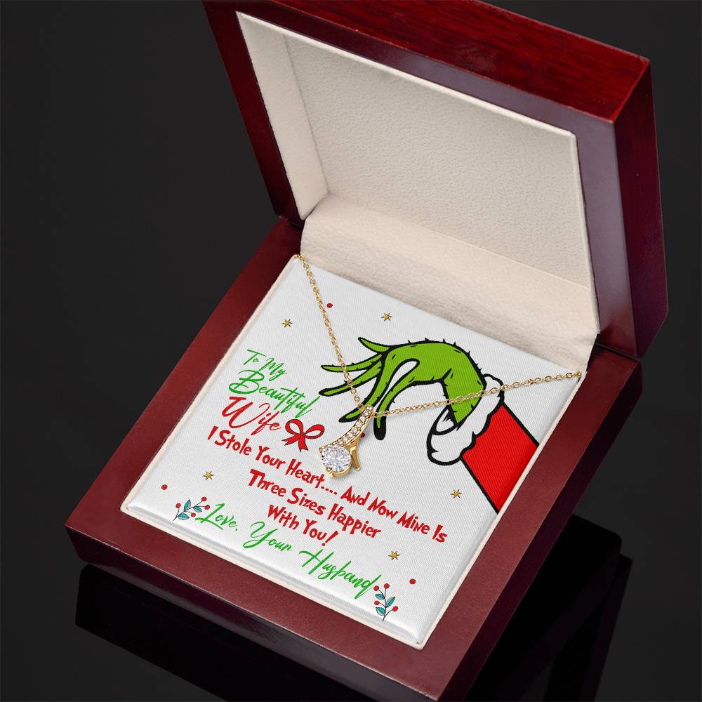 To My Beautiful Wife, Grinch Necklace For Wife From Your Husband, I Stole Your Heart, Alluring Beauty Necklace Message Card