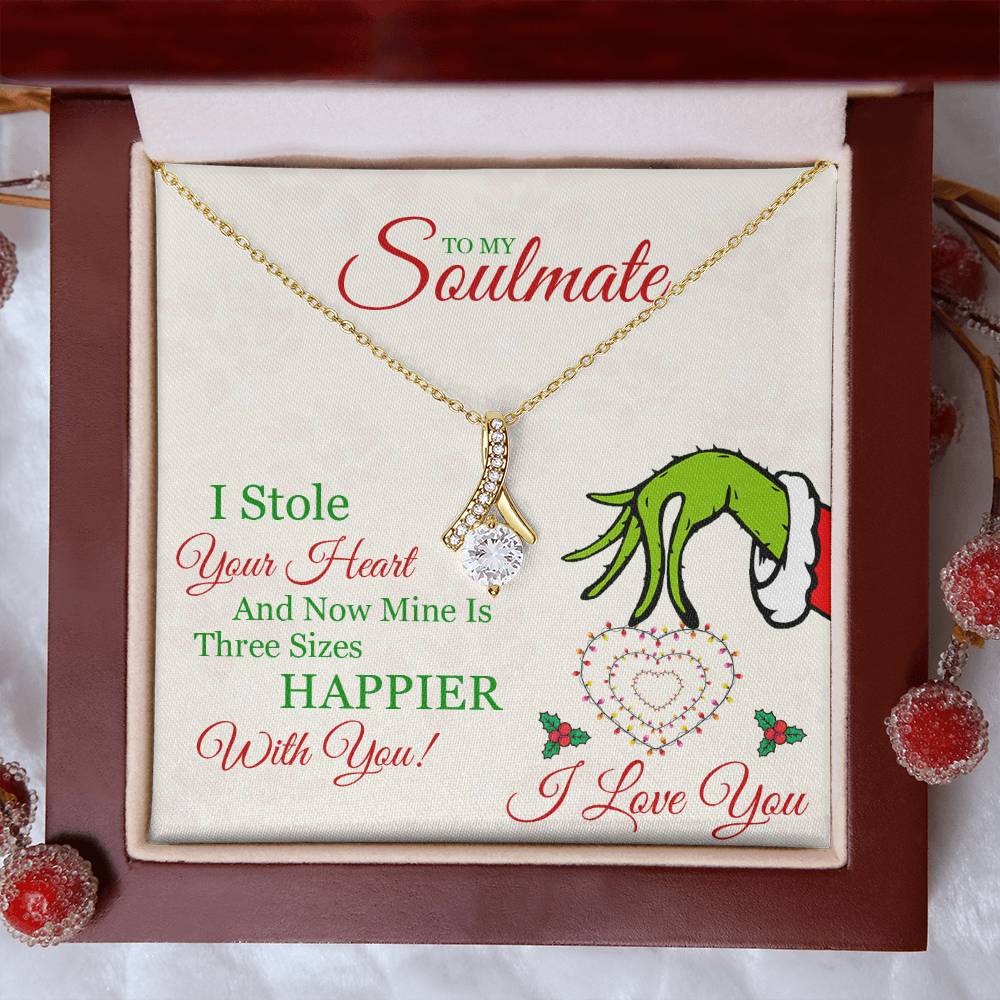 To My Soulmate, Grinch Necklace For Wife, I Stole Your Heart, Alluring Beauty Necklace Message Card