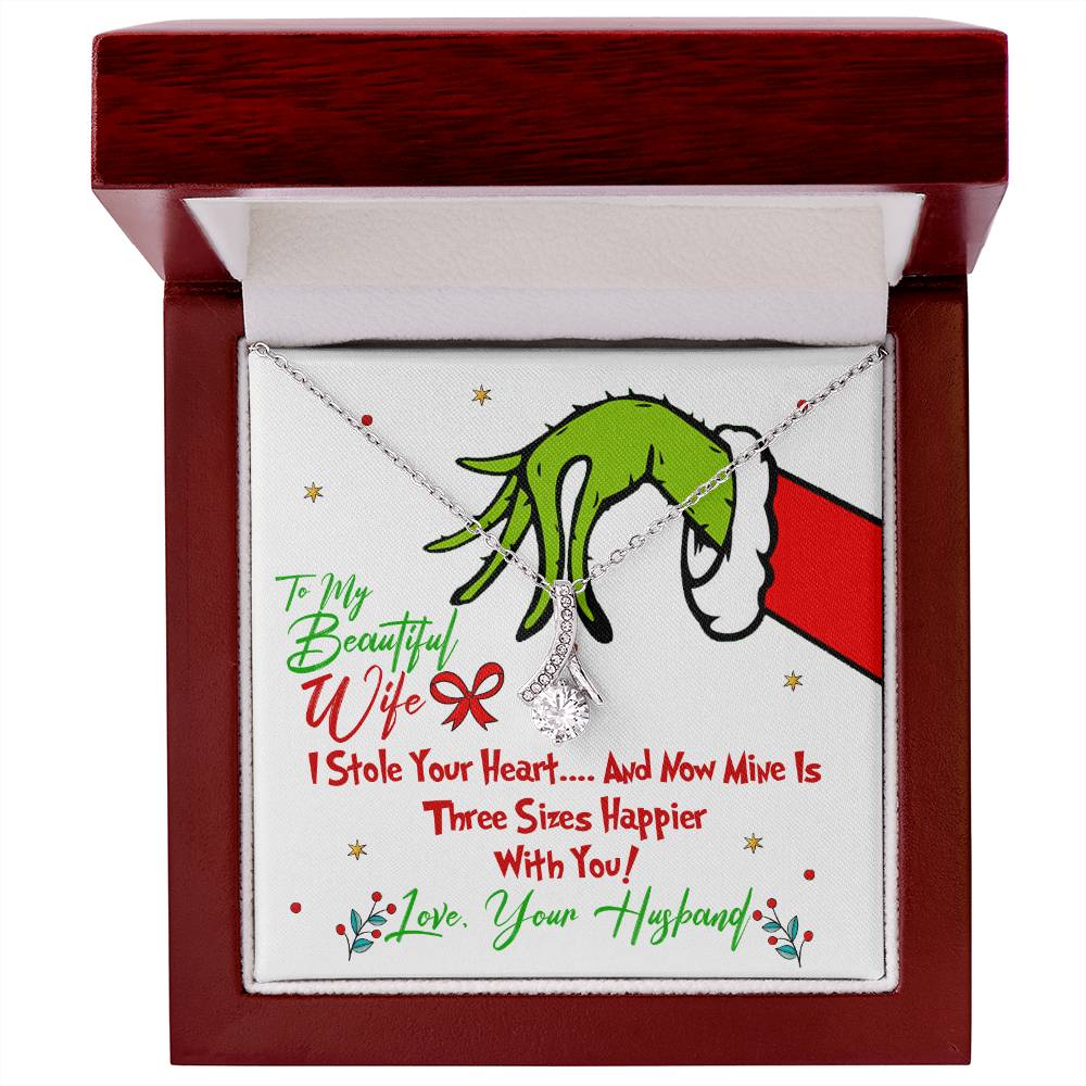 To My Beautiful Wife, Grinch Necklace For Wife From Your Husband, I Stole Your Heart, Alluring Beauty Necklace Message Card