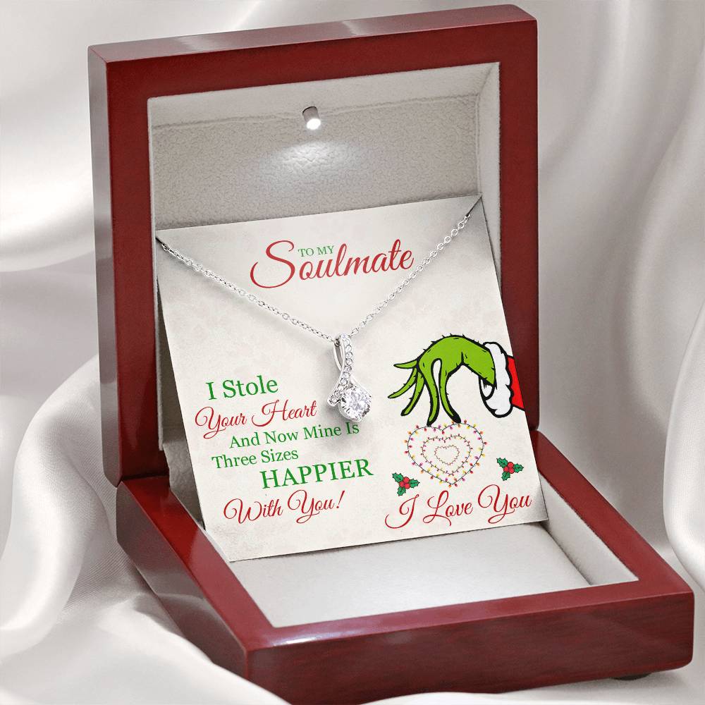 To My Soulmate, Grinch Necklace For Wife, I Stole Your Heart, Alluring Beauty Necklace Message Card