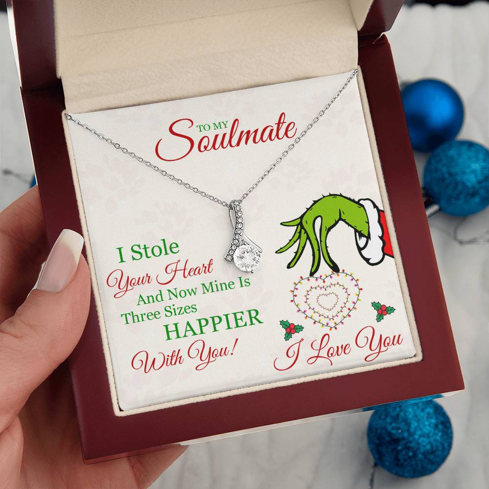To My Soulmate, Grinch Necklace For Wife, I Stole Your Heart, Alluring Beauty Necklace Message Card