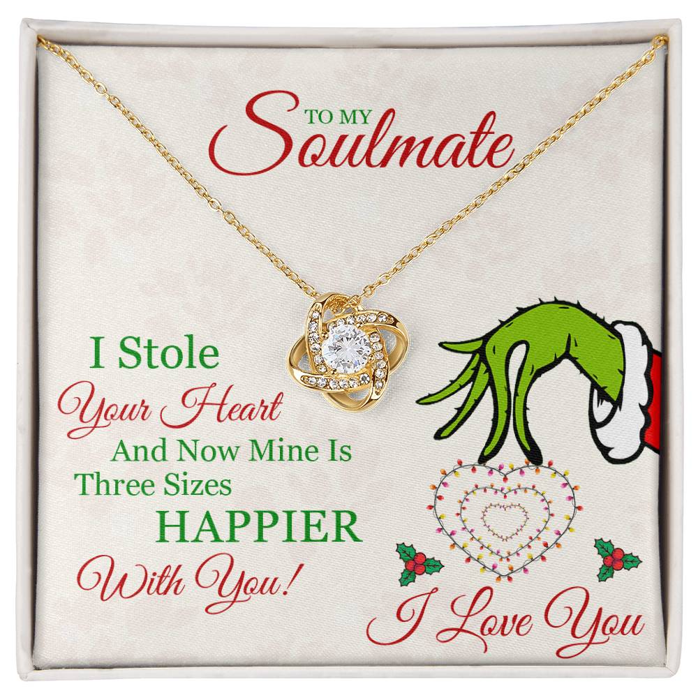 To My Soulmate, Grinch Necklace For Wife, I Stole Your Heart, Love Knot Necklace Message Card