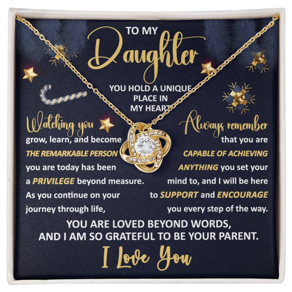 Gift For Daughter From Mom, Christmas Gift For Daughter, Unique Place In The Heart, Love Knot Necklace Message Card