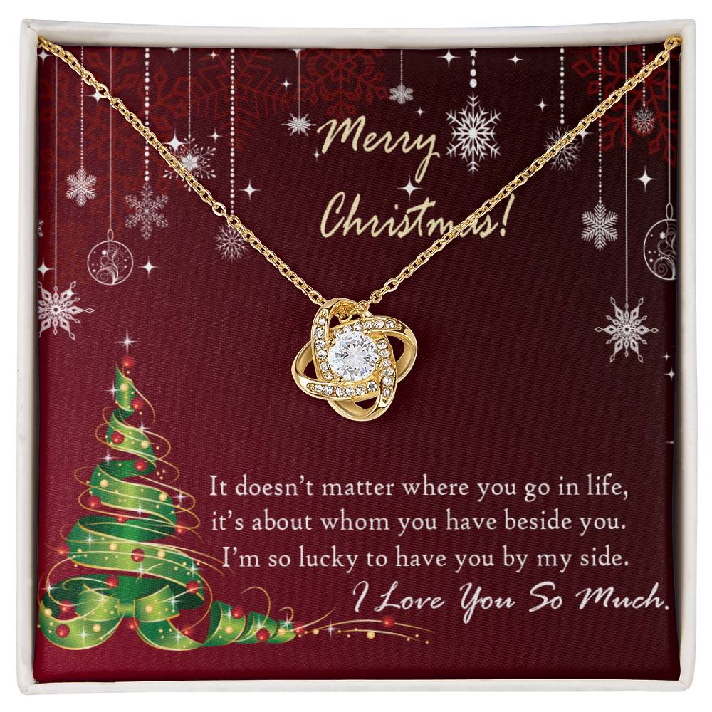 Christmas Message Card Jewelry, I Am So Lucky To Have You By My Side, Love Knot Necklace Message Card