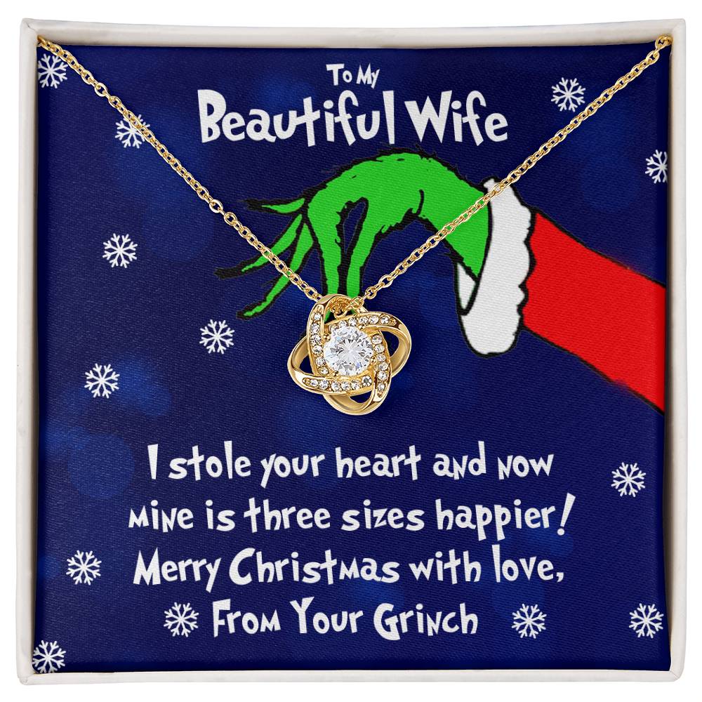 Grinch Necklace For Wife, To My Beautiful Wife, I Stole Your Heart, Love Knot Necklace