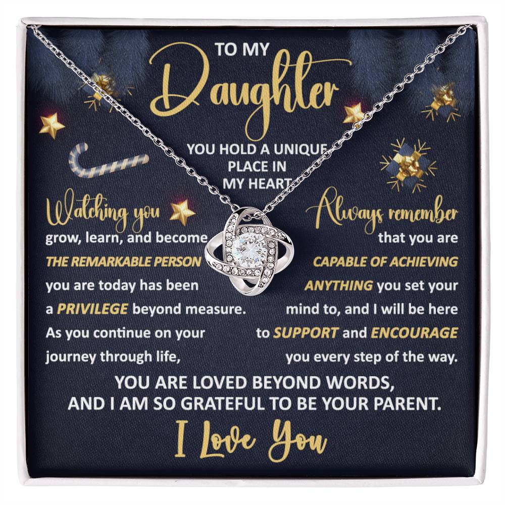 Gift For Daughter From Mom, Christmas Gift For Daughter, Unique Place In The Heart, Love Knot Necklace Message Card