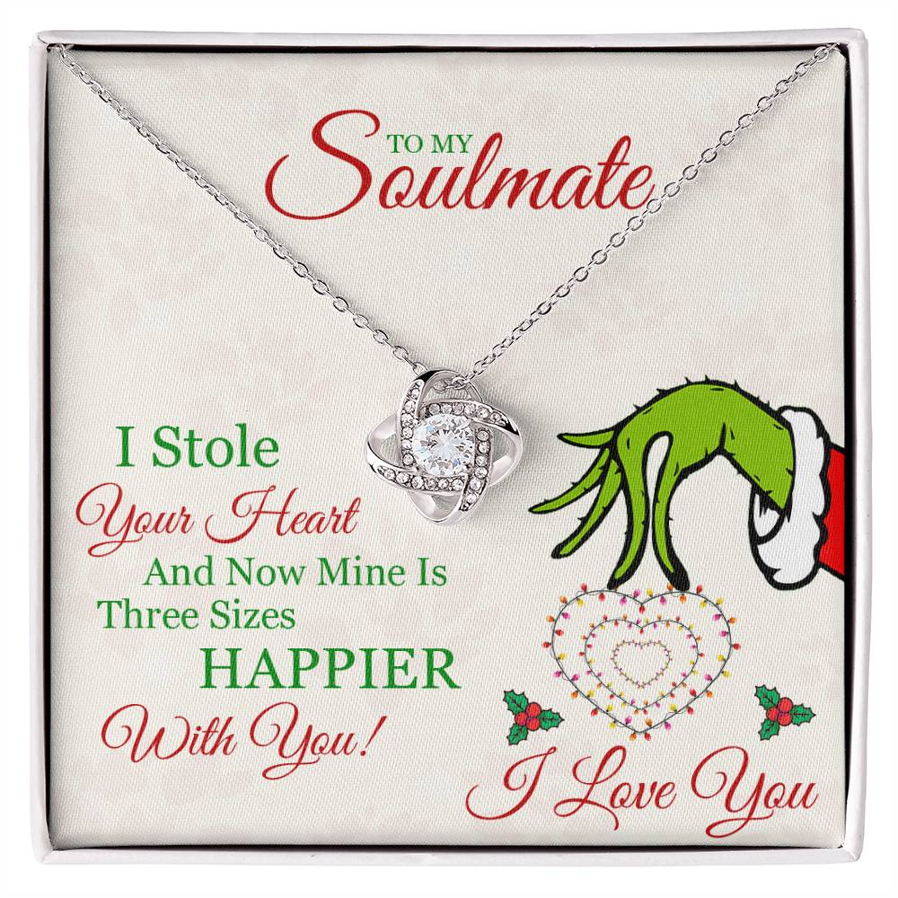 To My Soulmate, Grinch Necklace For Wife, I Stole Your Heart, Love Knot Necklace Message Card