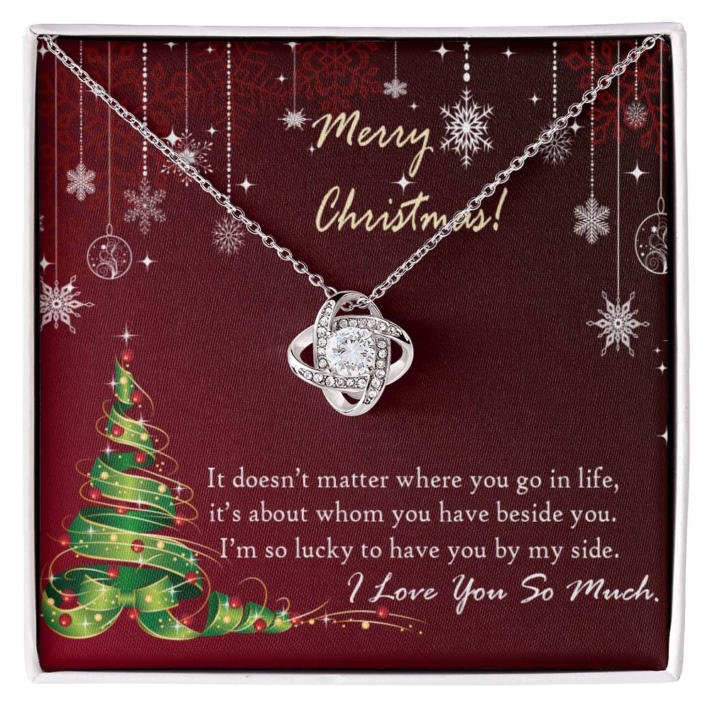 Christmas Message Card Jewelry, I Am So Lucky To Have You By My Side, Love Knot Necklace Message Card