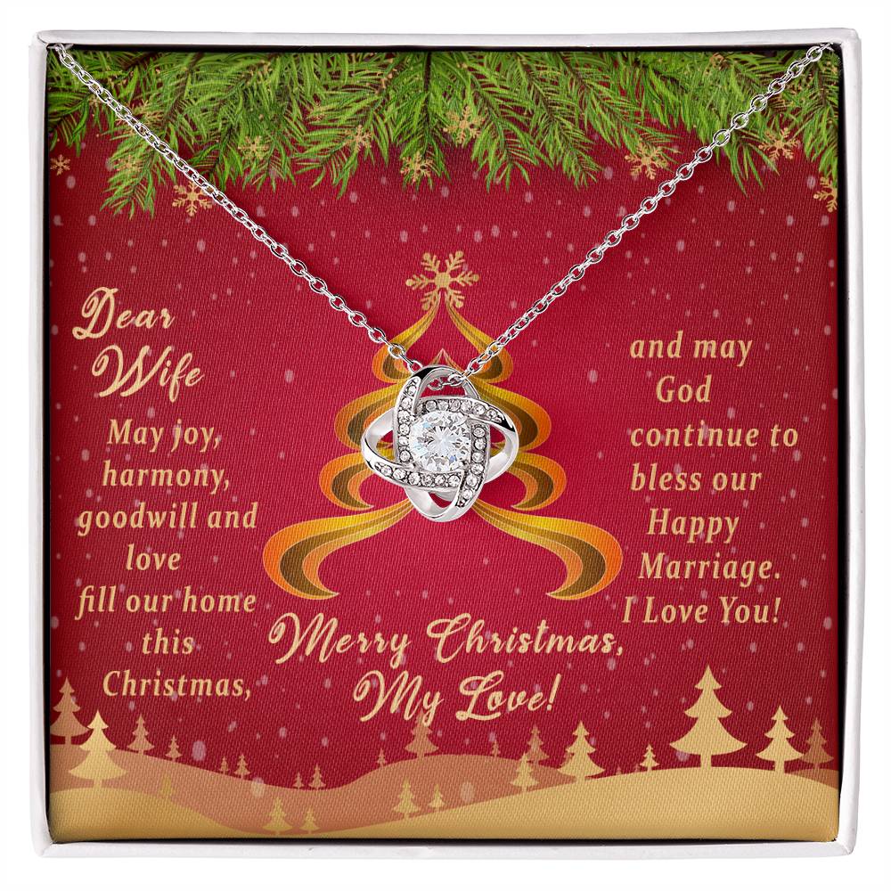 Christmas Message Card Jewelry, May God Continue To Bless Our Happy Marriage, Love Knot Necklace Message Card