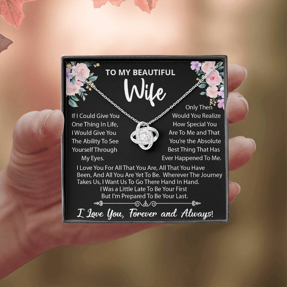To My Beautiful Wife, Wherever The Journey Takes Us, Love Knot Necklace Message Card