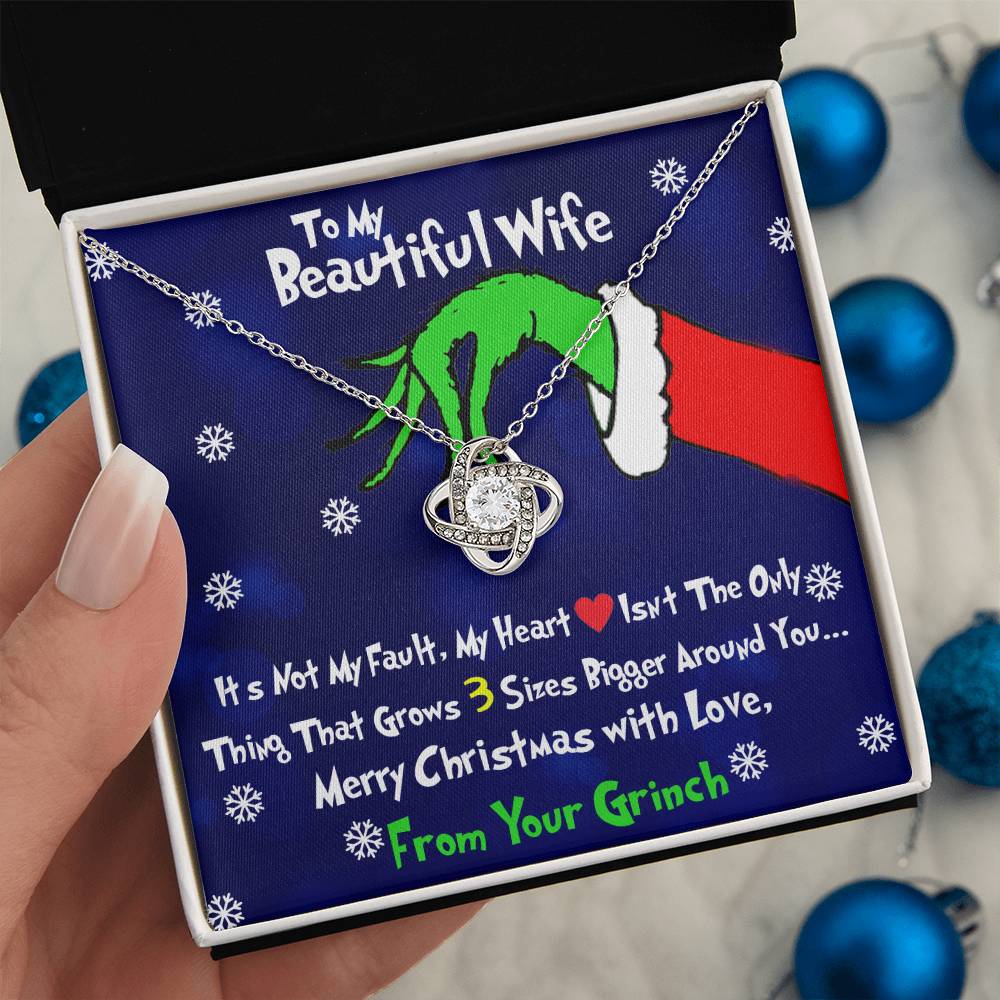 Grinch Necklace For Wife, To My Beautiful Wife, I Stole Your Heart, Love Knot Necklace