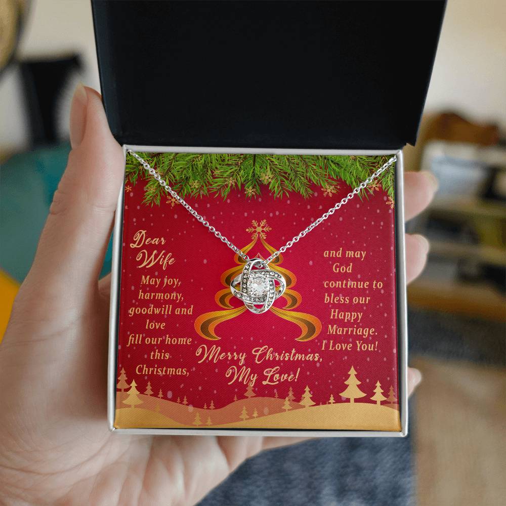 Christmas Message Card Jewelry, May God Continue To Bless Our Happy Marriage, Love Knot Necklace Message Card