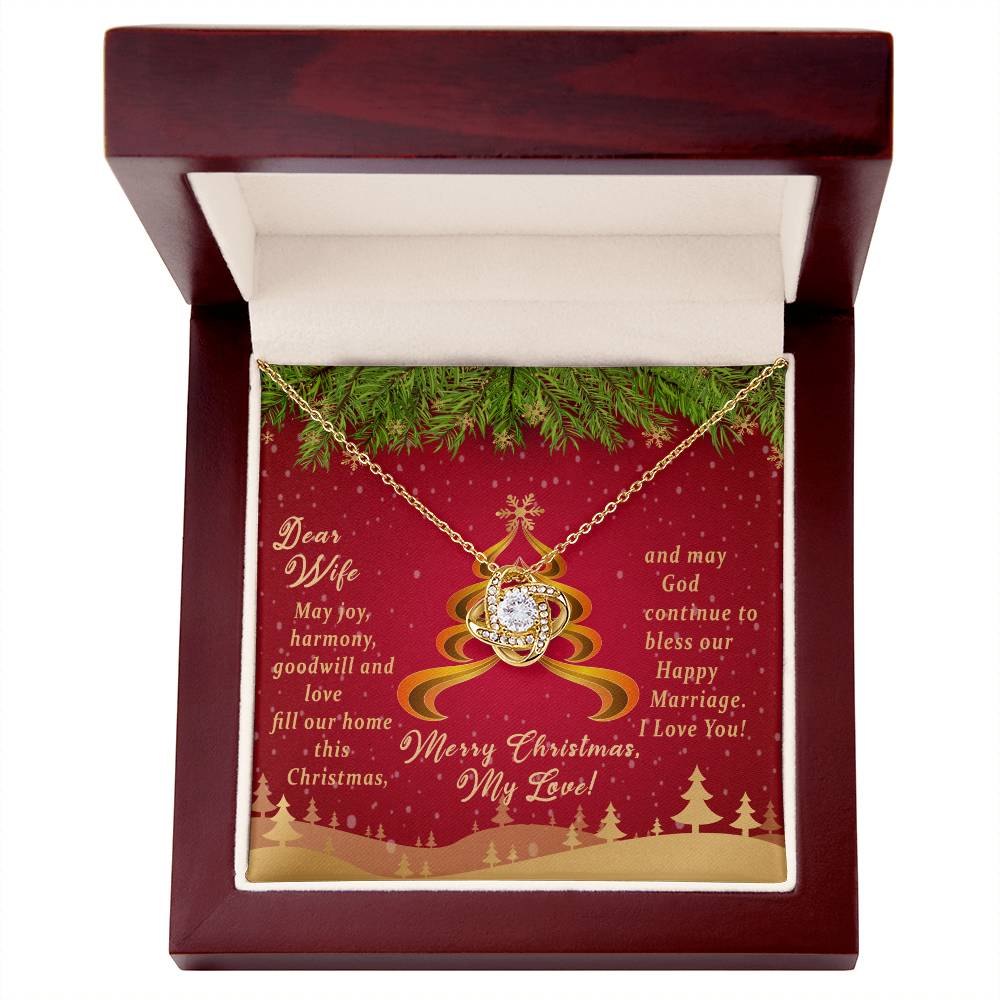 Christmas Message Card Jewelry, May God Continue To Bless Our Happy Marriage, Love Knot Necklace Message Card