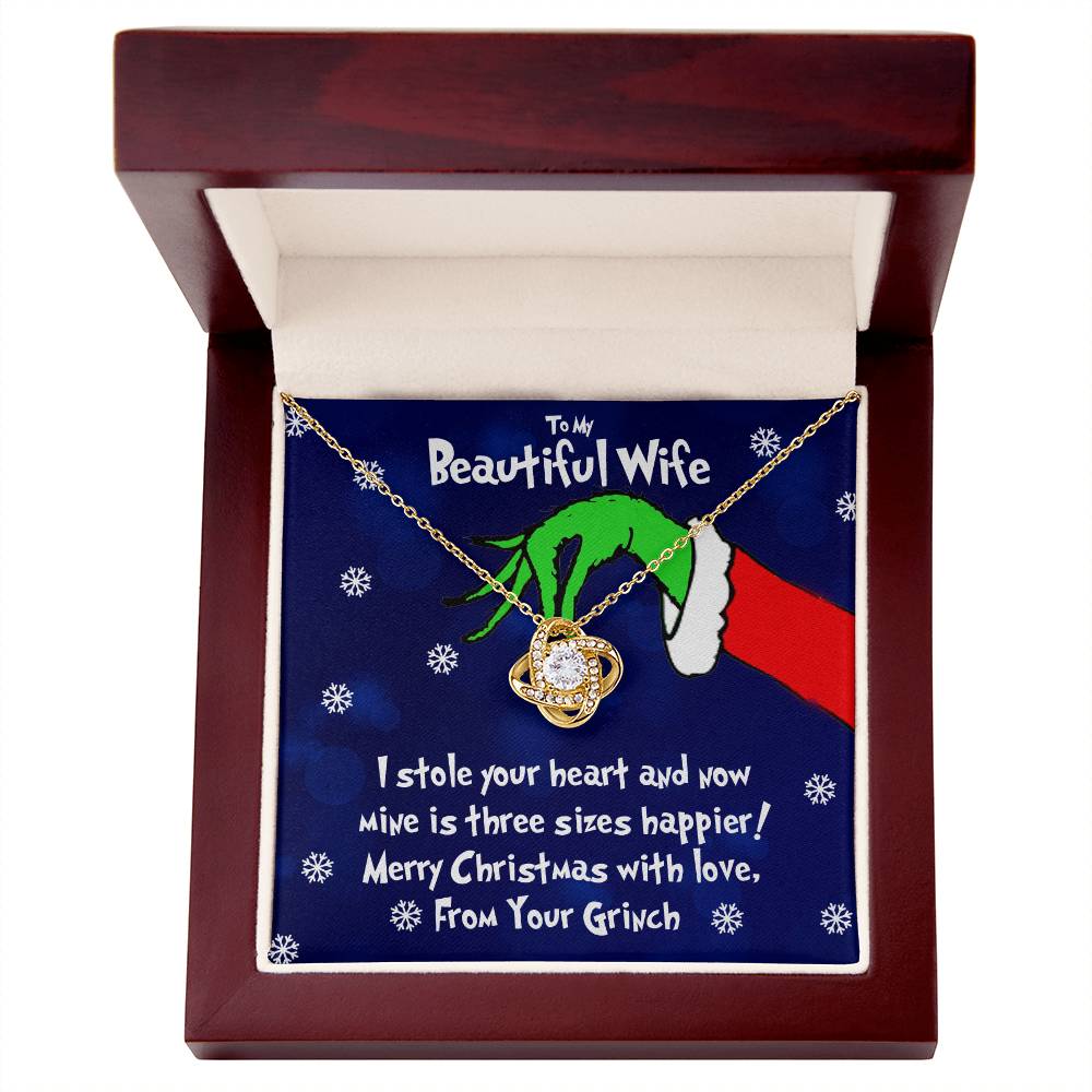 Grinch Necklace For Wife, To My Beautiful Wife, I Stole Your Heart, Love Knot Necklace