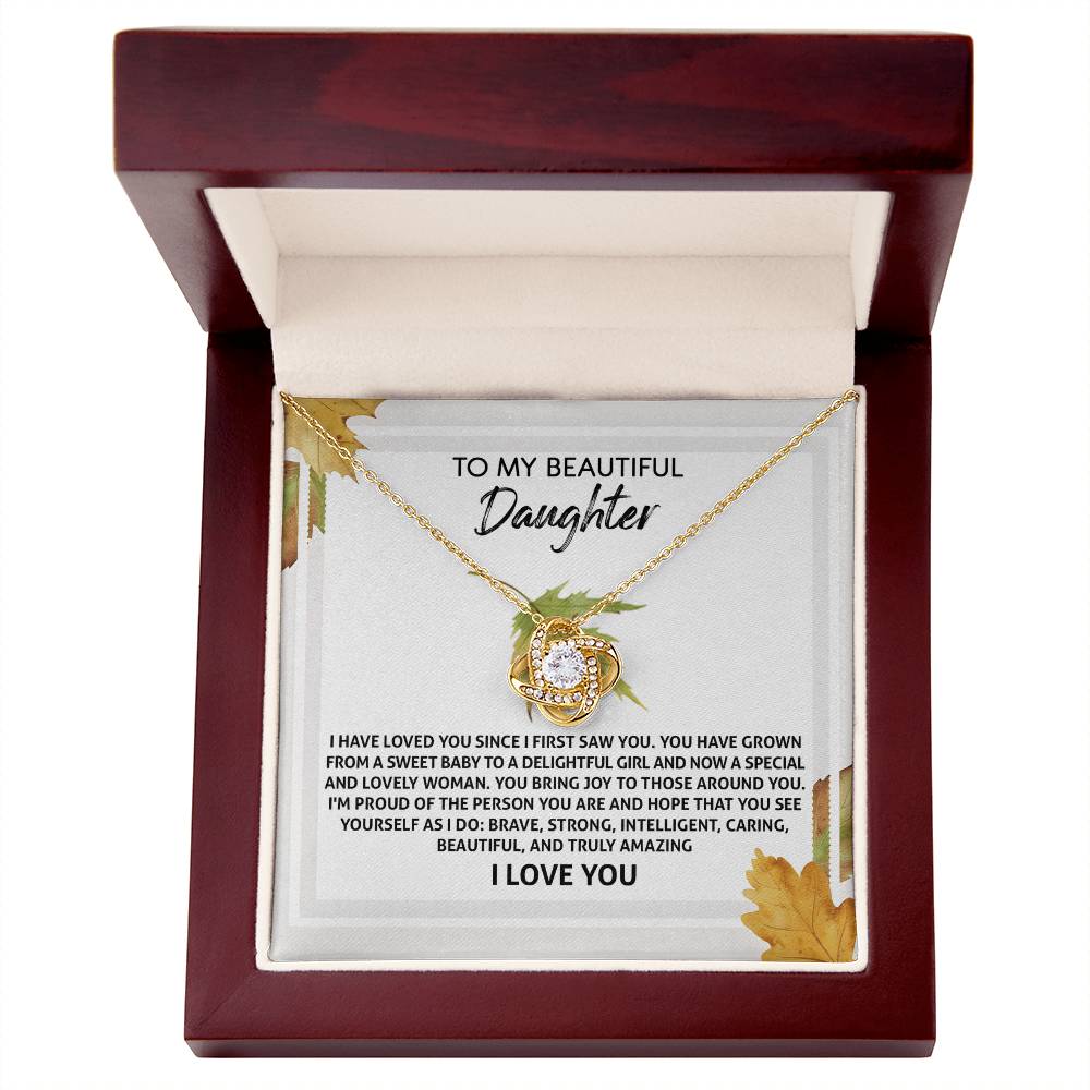 To My Beautiful Daughter, Im Proud Of The Person You Are, Love Knot Necklace, Gift For Daughter